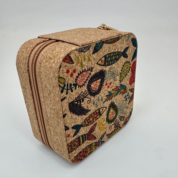 Colorful Cork Travel Jewelry Box – Fish & Floral Print - Picture 6 of 8